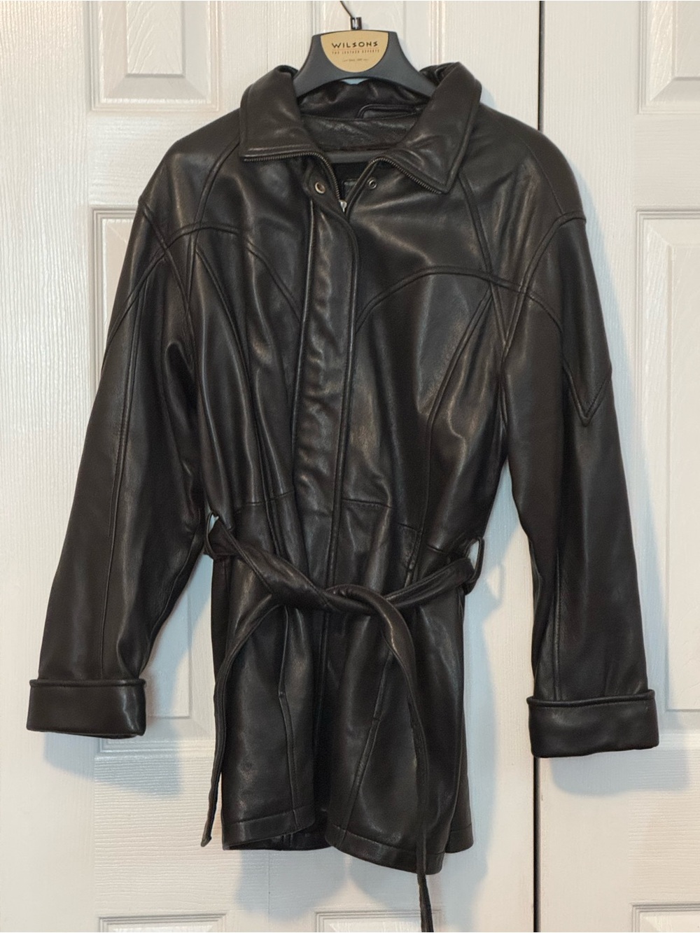 Pelle Studio Black Leather Belted Trench Coat